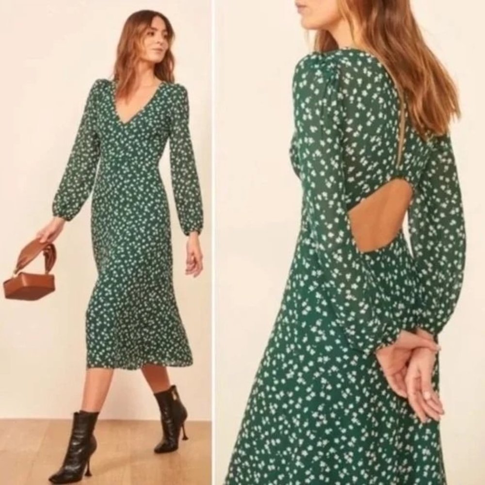 Reformation Green Floral Midi Dress